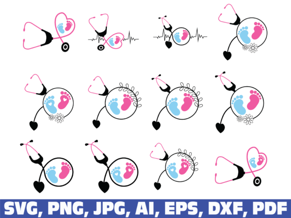 Nurse Baby Feet Stethoscope: Graphics for Crafts